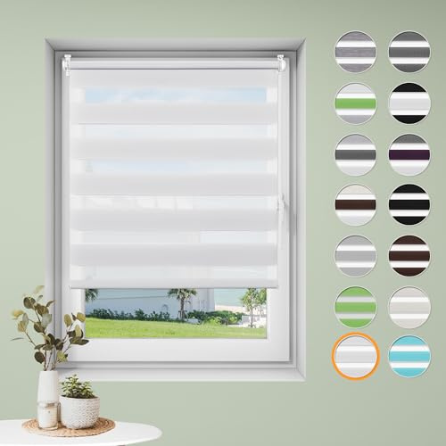 Doppelrollo klemmfix ohne Bohren B85 x H110cm-Stoffbreite 81cm Weiß Rollos für Fenster Fensterrollo innen ohne Bohren Klemmrollo Rollo Springrollos Sonnenschutz & Sichtschutz