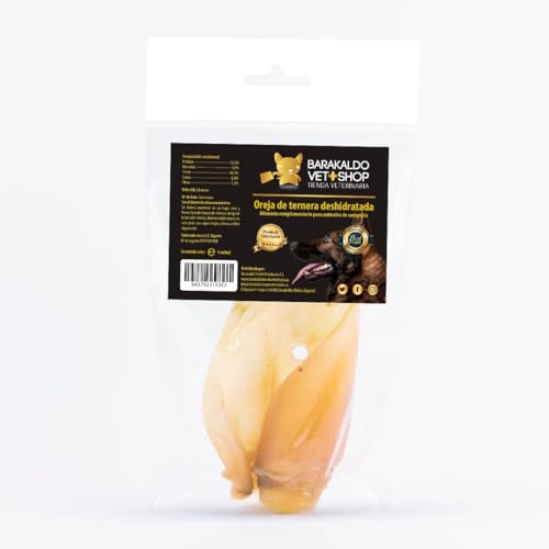 Barakaldo Vet Shop | Orecchio di manzo disidratato per cani | Ricco di collagene e facile da mangiare per cani di piccola e media taglia | Orecchio di vitello | 6 pezzi