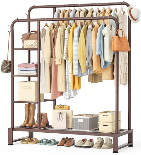 HOMIDEC Clothes Rail,Double Rail Clothes Rack with 4 Storage Shelves