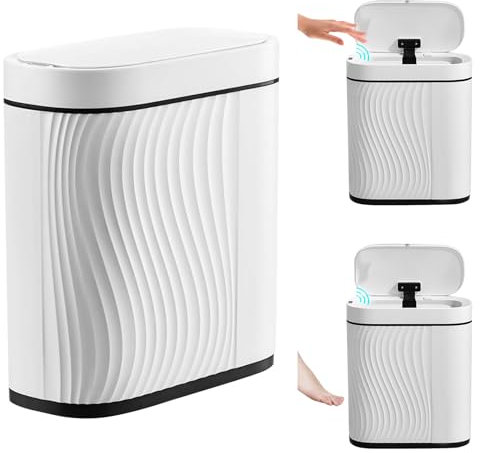 Sensor Mülleimer, 8L Automatischer Mülleimer, Berührungsloser Mülleimer Bad, Mülleimer Küche mit Deckel, Mülleimer mit Sensor, Mülleimer Büro, No Noise Wasserdicht Mülleimer Sensor(Weiß)