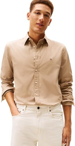 Tommy Hilfiger herr Flex Poplin Solid Rf Shirt Mw0mw37550 L/S skjorta