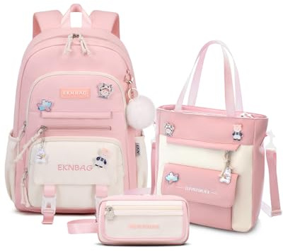 Tanou ryggsäck flickor skolryggsäck tonåring, skolväskor-set med studenter överväska och pennfodral, skolväskor barn casual dagryggsäck skolväska för flickor, ROSA, M, avslappnad
