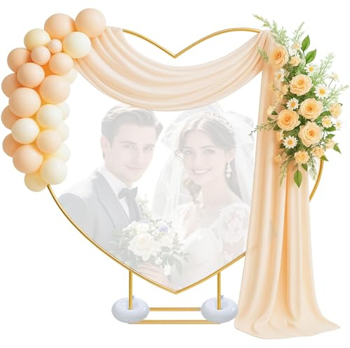 Arco da matrimonio a forma di cuore, 2 x 2 m, con 2 sacchetti d'acqua, supporto a forma di cuore, per matrimoni, baby shower, feste di compleanno, anniversario