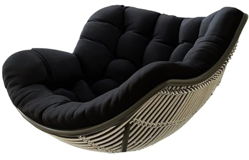 Coussin de chaise à bascule imperméable - Pour le salon - Confortable - Pour l'extérieur et l'intérieur - Coussin pour fauteuil papasan - Double - Pour jardin, terrasse - Noir