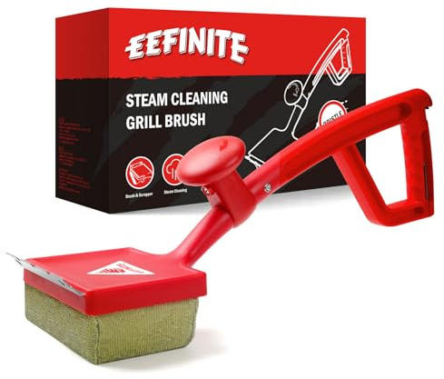 EEFINITE Bristle Free Steam Grill Brush for Outdoor Grill, Safe No Wire Replacement Brush Head with Scraper, Heavy-Duty Grill Cleaning Tool for Weber Spirit & Genesis, Napoleon Rogue & Prestige, Red
