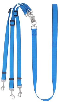 Dpofirs Adjustable Nylon Triple Dog Leash Multipurpose 3 Way Dog Coupler Leash For Walking Training - For Lovers (Blue)