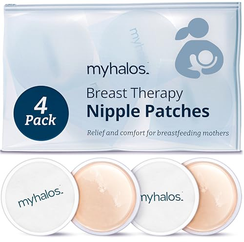 MyHalos Nipple Pads for Breastfeeding, Cooling Hydrogel Shields, 4-Pack | Reusable, Eases Engorgement & Nipple Pain, Postpartum Nursing Essential, Gentle on Skin, Flexible Fit, Maternity Care