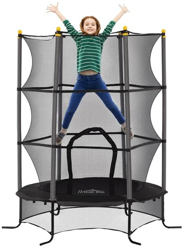 HOMCOM Cama Elástica Infantil Exterior Ø163x190 cm, Trampolín para Niños con Red de Seguridad, Protector de Bordes y Marco de Acero, Carga 50 kg, para Niños de +3 Años, para Interior, Negro