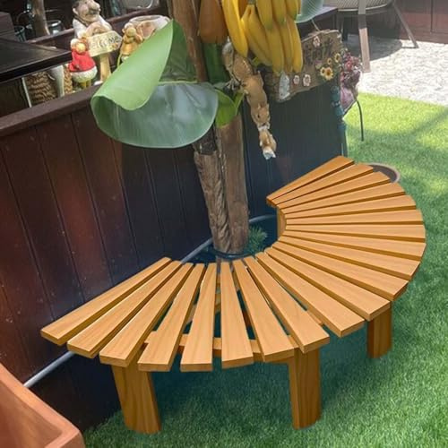 Gaommini Panchine da giardino per esterni - Colore legno Marrone Blu Bianco, Panchina per alberi Avvolgente Posti a sedere per parco Sedile a doghe Panchina curva semicircolare(Marrone,Half Round)