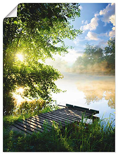 ARTLAND Wanddeko Poster & Kunstdrucke Wandposter 60x80 cm Natur Landschaft Wald Baum See Steg Sommer Sonne Gräser T0WD