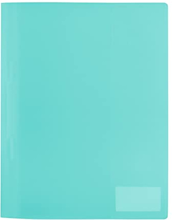 HERMA 19497 File Folder A4 Translucent Turquoise, Pack of 3, Plastic Folder with Labelling Label, Slip Pocket & Metal Stapling Tongue, Sturdy Plastic File Folder Set for School and Office