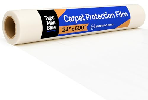 TapeManBlue Carpet Protection Film, 24 inch x 500 Foot roll, Self Adhesive Plastic Carpet Protector Film with Clean Removal & Easy Unwind, Strong and Durable Covering for Construction