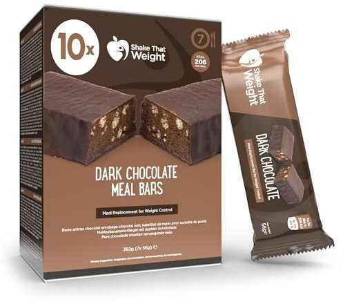 Shake That Weight Dark Chocolate Meal Bars - 10 Meals, 14g Protein, Gluten-Free, Low Calorie Meal Replacement Bars for Weight Loss, High Fibre
