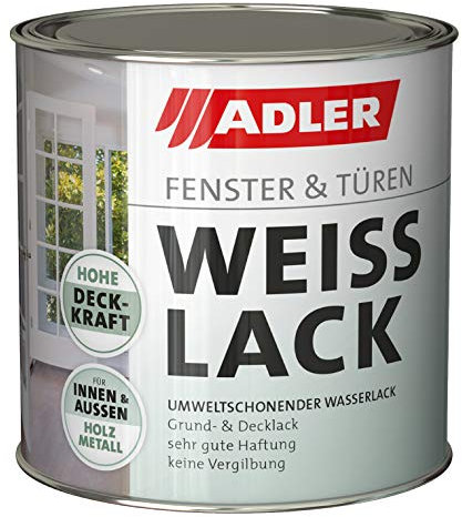 ADLER Fenster- und Türenlack - Weißlack matt 750 ml - Acryl Weisslack für Innen und Außen - Wetterfeste Grundierung und Lackfarbe für Holz, Metall & Kunststoff