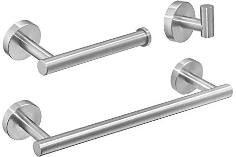 Beelee Acabado Cepillado 3 Piezas baño Juego de Accesorios de Hardware, 12 Toallero de Barra Portarrollo de Papel Higiénico Ganchos de Ropa, Acero Inoxidable, Montaje en Pared, BA19500SET-3N