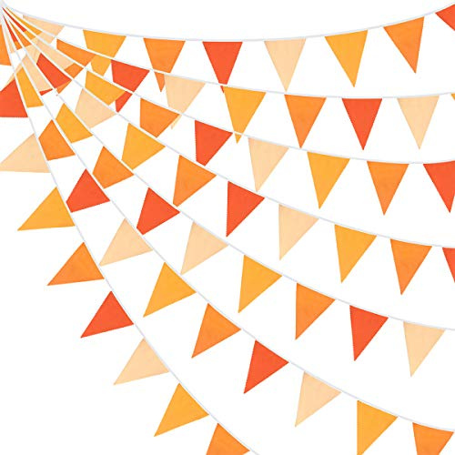 10M/32Ft Fall Orange Party Decorations Kit Bunting Banner Fabric Triangle Flag Cotton Garland Kit for Fall Autumn Wedding Birthday Party Thanksgiving Day Home Outdoor Garden Plant Decorations