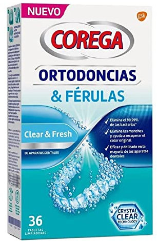 Corega Tabletas Limpiadoras Para Ortodoncias y Férula Dental, Limpieza Rápida y Fácil de Usar, 36 Tabletas