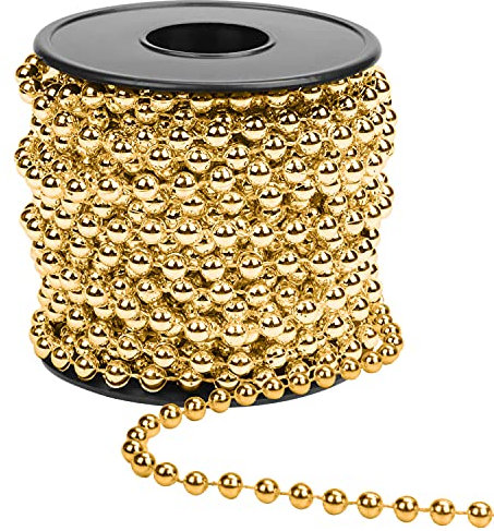 Belle Vous Christmas Bead Garland - 10m Gold Xmas Bead Chain for Table Decorations and Christmas Tree Decorations, Jewellery Making, DIY Art & Craft & Party Decor