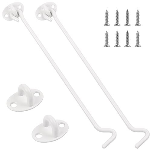JatilEr Storm Hooks Long 12 Inch 2 Pack Cabin Hooks Storm Hooks Stainless Steel Window Hooks Eye Lock Helter Lock Door Lock with Eyelet, Plates, Mounting Screws for Sanding,