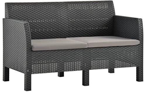 vidaXL Gartensofa 2-Sitzer mit Kissen UV-beständig Loungesofa Sofa Lounge Sitzgruppe Gartenmöbel Terrasse Balkon Garten Outdoor Anthrazit PP Rattan