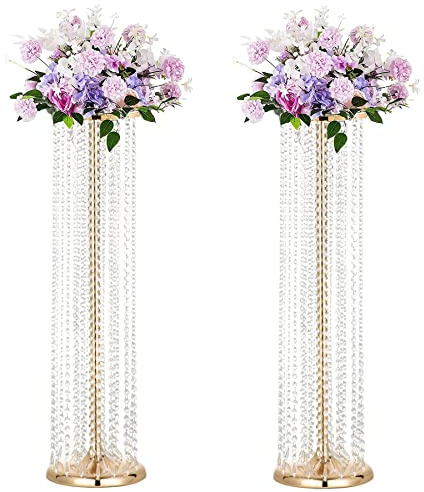 Set of 2 Luxurious Crystal Flower Stand Wedding Centerpieces on Floor Tall Metal Flower Arrangement Stand Tabletop Flower Vase for Wedding Party Hotel Home Decor…