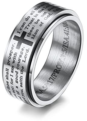 Inspirerande bibelverser roterbar kristen Jesus Kristus herre bön stressavlastning spinner fidget band ringar för män kvinnor för ångest finger rotera fritt rostfritt stål bröllop par födelsedag