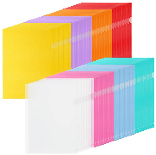 MIVIDE 64pcs Chemises Plastiques, 8 Couleurs Vives Dossier en Plastique, Dossier Pochette sous Chemise Plastique A4 Coloré pour Document, École, Bureau (31 x 22cm)