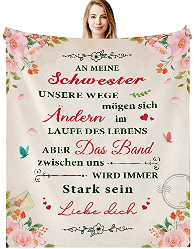 G-dake Schwester Geschenk, Beste Schwester Kuscheldecke mit Spruch, Sinnvolles Geschenk für Schwester Geburtstagsgeschenk Geschenkideen, Flauschige Decke 150x200cm