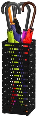 NIHUIFDPY Portaombrelli in metallo vuoto creativo per ingresso quadrato autoportante portaombrelli per bastoni da passeggio (nero)