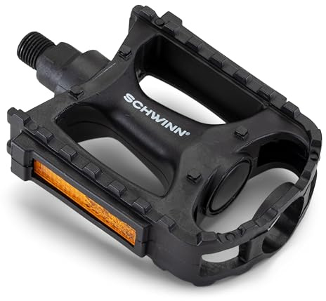 Schwinn Basic Composite Bike Pedals, Black, Set of 2, Lightweight, with Reflectors, Fits 1/2 or 9/16 Cranks, Molded Surface Pegs for Grip, Easy Installation, Replacement Bike Pedals