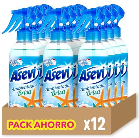 Asevi Ambientador Brisa - Ambientador Concentrado en Spray - Elimina Olores - Intensa Fragancia Océano Azul - Pulverización Extrafina - Caja 12 x 400 ml