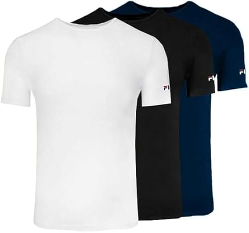 Fila 3 T-Shirt Uomo Maglie Intime Cotone Bielastico Nero e Assortito Moda Egidio (IT, Testo, L, Regular, Regular, Assortito)
