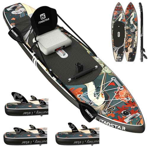 iTAOSTAR Novelty N01AP - Tabla de Remo Inflable de 11 pies 6 Pulgadas x 35 Pulgadas con Asiento, Tabla de Sup Estable para Adultos, Tabla de Remo portátil para Yoga, Surf, Pesca, Incluye Kit Completo