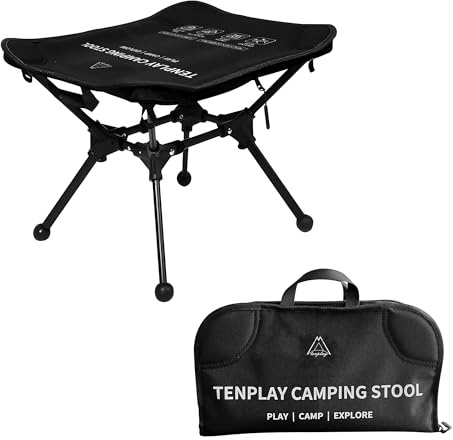 TENPLAY XXL Ultra-Lightweight Camping Stool, 0.76kg Portable Folding Seat with 7075 Aluminium Frame, Heavy Duty 150kg Load Capacity Padded Footstool for Hiking, Fishing, Backpacking, Picnic (Black)