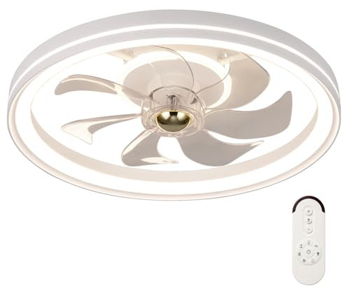 COSTWAY φ48cm Deckenventilator mit Beleuchtung, umkehrbarer Ventilator LED Deckenleuchte 3000-6500K dimmbar mit 6 Windgeschwindigkeiten, 4H Timer, Abdeckung & Fernbedienung