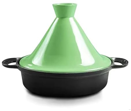 TTOBHF Home Cast Iron Enamel Tagine Pot Premium Tajine Pot for Cooking, Moroccan Stew Pot Induction Safety with Handle and Tapered Cover(Green)