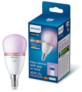 Philips Smart Lighting, LED RGB P45 Light Bulb, E14 Base | Colour and Tunable White Light 2200-6500 K, Smart LED, 470 Lm, Low Dimming, Bluetooth App Control, Smart Home
