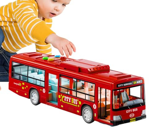 Juguete de autobús urbano: modelo de vehículo eléctrico grande con luz musical | Juguete educativo del coche del juego que funciona con pilas para el cumpleaños de los niños | Autobús interactivo con