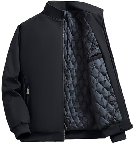 Générique Noir Doudoune Homme Smart Casual Bomber - avec Poches Zip & Poche Intérieure, Coupe-Vent Imperméable Hiver, Veste Chaude Thermique, Vêtement Extérieur Isolé Taille Grande M