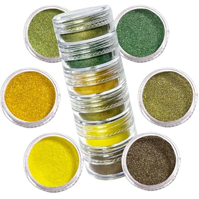 Luckymica Polvere di Mica – Set 6 Colori per Resina Epossidica, 6 Barattoli di Pigmento Portatili per DIY, Sapone, Candele, Nail Art e Hobby Creativi – Moss Dew