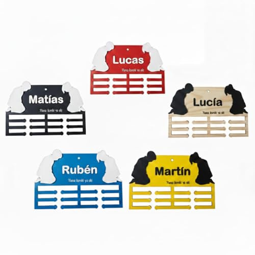 Crea -details Medallero De Judo Personalizado Con Nombre - Soporte Para Medallas Madera Siluetas Judokas Frase Japonesa Motivadora Regalo Artesanal, Niños Y Niñas, Azul