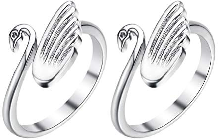 HINTRMENT Anello per Maglieria a Forma di Cigno Regolabile 2 Pezzi, Guida Filo per Uncinetto Portatile in Metallo, Accessorio per Lavoro a Maglia e Uncinetto, per Artigianato e