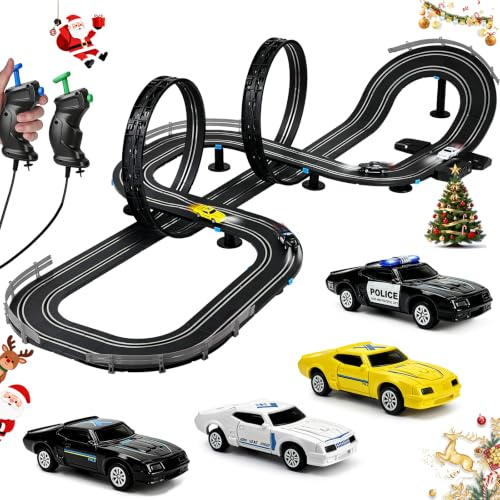 UNIKONIO 1:87 Slot Car Race Track Set with 360-Degree Loop & U-Shaped Slope
