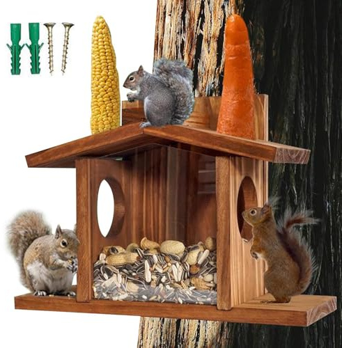 Mangiatoia per scoiattoli | di cibo in legno per roditori | per scoiattoli – per uccelli Chipmunk giardino prato