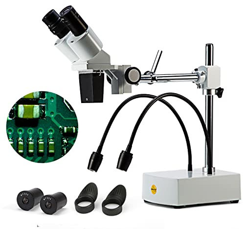SWIFT Optical Professionelles Niveau 10X / 20X-Vergrößerung Binokulares Stereo-Mikroskop mit Weitwinkel 10X und 20X Okularen, 2 Flexible LED-Licht, Schwenkbarem Auslegerarm, und Kamerakompatibilität