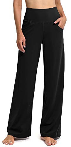 G4Free Yoga Hose Damen Weites Bein Hohe Taille Yogahose mit Taschen Jogginghose Strecken Locker lässig Sporthose Petite/Regulär/Lang