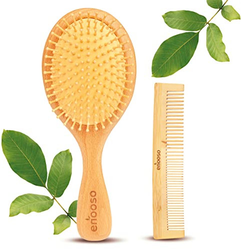 Spazzola Legno per Capelli e Pettine in Bambù Naturale | Lisciante e Districante con Setole Morbide | Manico grande per Massaggiare il cuoio capelluto