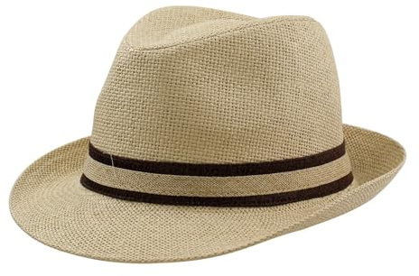 Cappello di paglia, uomo donna Fedora Borsarino Trilby Panama Berretto estivo Beach Short Brim Fashion Unisex, 57
