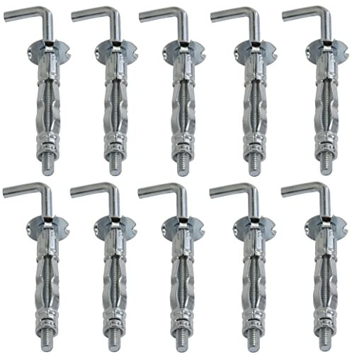 AERZETIX - C62901 - Juego de 10 - Taco de expansión Ø8x38mm con Gancho M4 en Forma ''L'' - para Placas de Yeso Cuerpo Hueco tabique seco - en Acero - Acabado galvanizado Cr3+