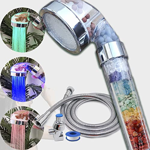Chakra Crystal Shower Head LED Lights. Color Changing. Natural Gemstones. Healing Crystals. Water Purification. Mineral. Ph Balance. Healing Energy. 7 Stones. Water Filtering. Bathroom